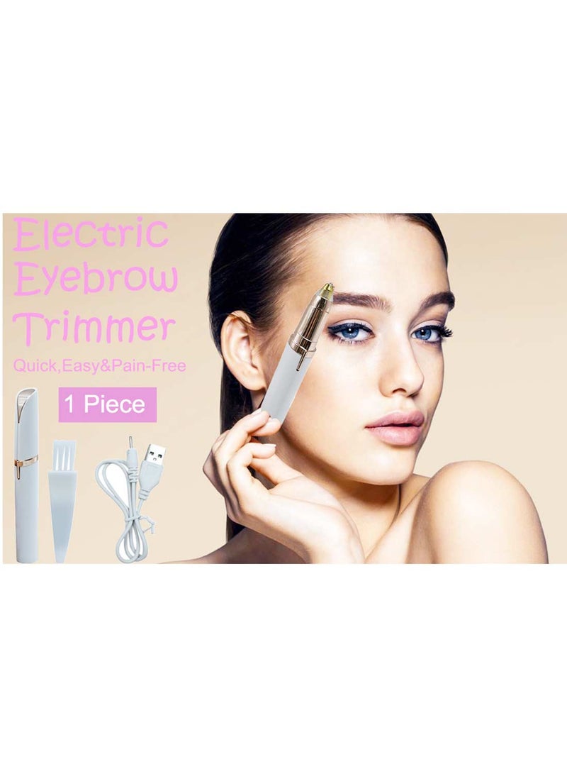 Eyebrow Trimmer Painless Facial Hair Remover Finishing Touch Flawless Razor for Men Women Elecric USB Rechargeable Eyebrow Device with LED Light White