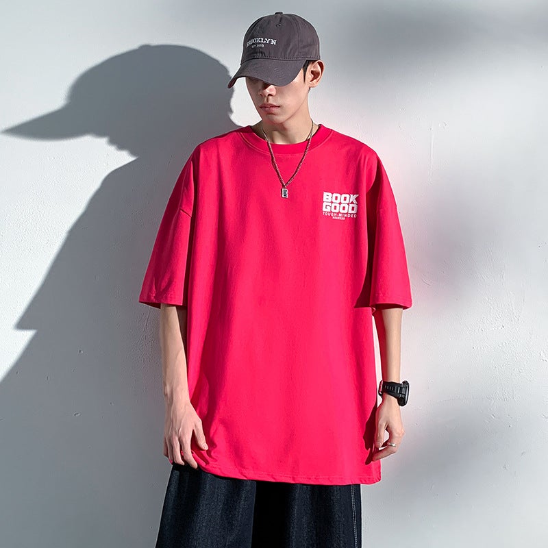 Black 240G Heavy Short Sleeve T-Shirt Men'S Fashion Brand Style Loose Letter Printed Half Sleeve - Image 1