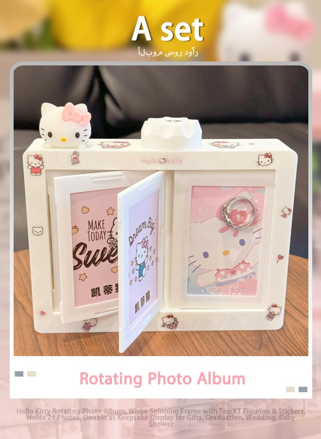 Hello Kitty Rotating Photo Album, White Spinning Frame with Top KT Figurine & Stickers, Holds 24 Photos, Double as Keepsake Display for Gifts, Graduation, Wedding, Baby Shower (Sticker included at random) - Image 1