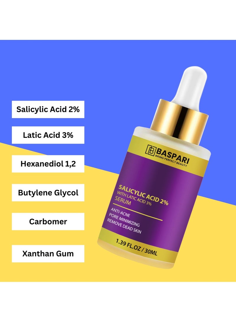 BASPARI Baspari Salicylic Acid 2% with Latic Acid 3% Serum | Acne Treatment Serum, Helps Reduce Pimples in 3 Days | 30ml  - Image 3