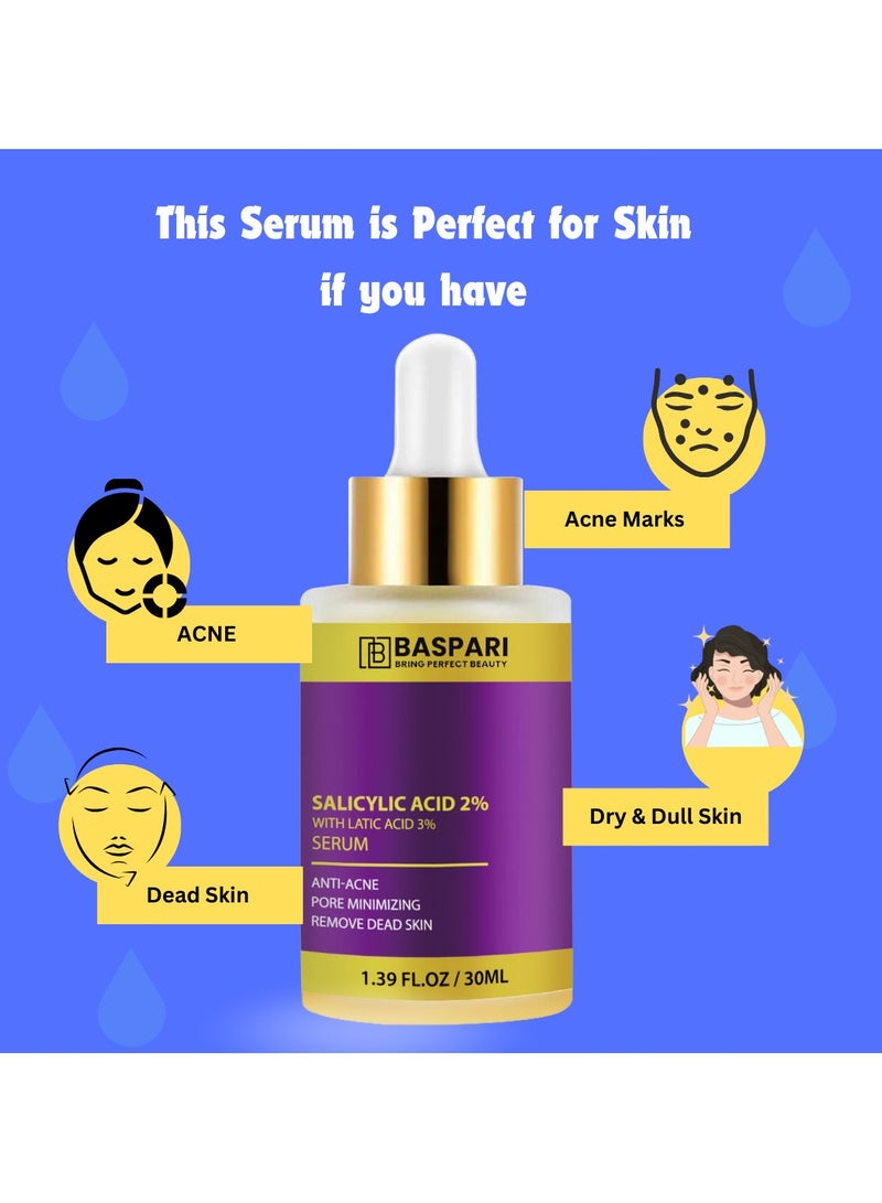 BASPARI Baspari Salicylic Acid 2% with Latic Acid 3% Serum | Acne Treatment Serum, Helps Reduce Pimples in 3 Days | 30ml  - Image 4