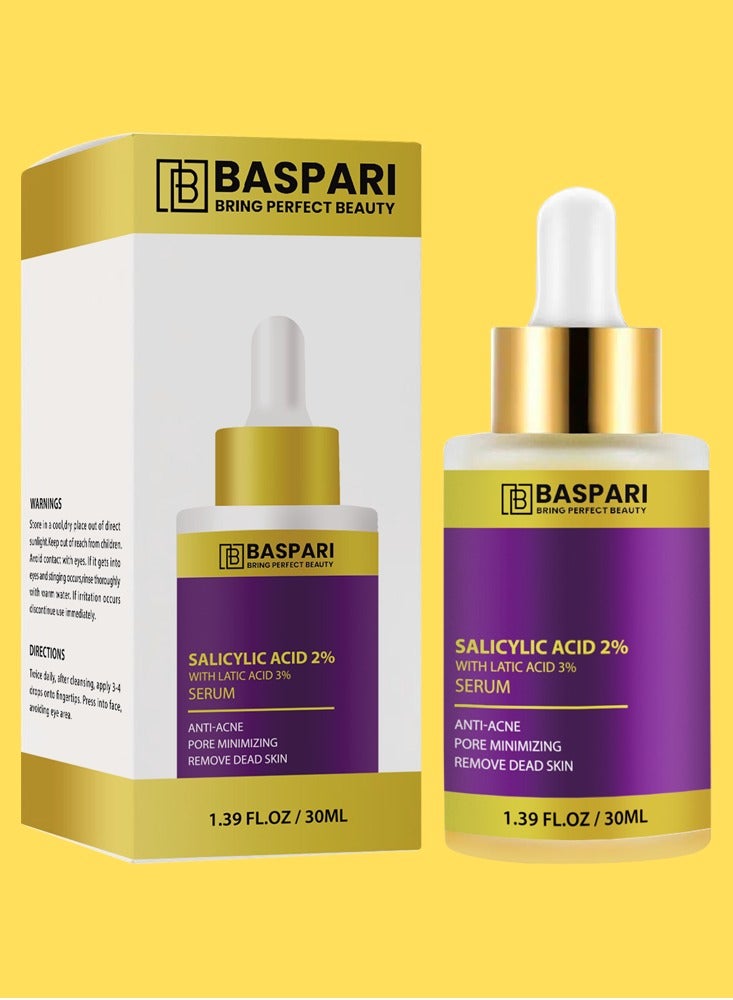 BASPARI Baspari Salicylic Acid 2% with Latic Acid 3% Serum | Acne Treatment Serum, Helps Reduce Pimples in 3 Days | 30ml  - Image 1