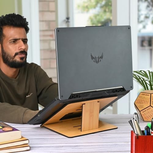 Gift Kya De GKD Portable Laptop Stand Compatible with MacBook Apple dell xps hp Lenovo asus Premium Laptop Stand Wooden for Desk Ergonomic Sturdy Lightweight Friendship Gifts Gifts (Bamboo ecofriendly) - Image 1
