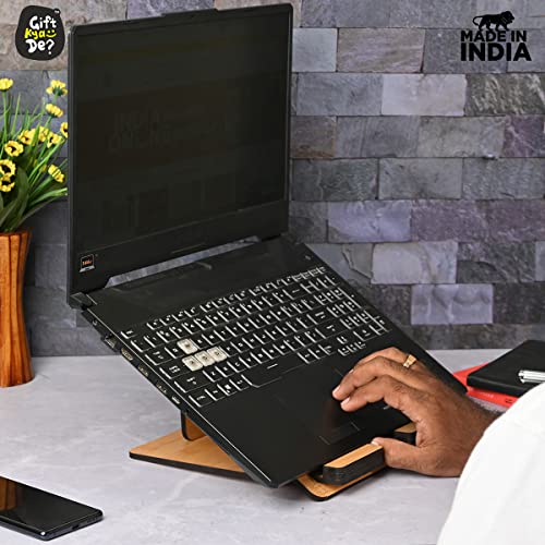 Gift Kya De GKD Portable Laptop Stand Compatible with MacBook Apple dell xps hp Lenovo asus Premium Laptop Stand Wooden for Desk Ergonomic Sturdy Lightweight Friendship Gifts Gifts (Bamboo ecofriendly) - Image 5