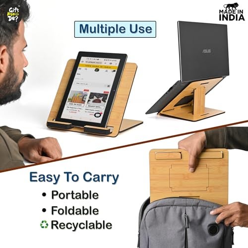 Gift Kya De GKD Portable Laptop Stand Compatible with MacBook Apple dell xps hp Lenovo asus Premium Laptop Stand Wooden for Desk Ergonomic Sturdy Lightweight Friendship Gifts Gifts (Bamboo ecofriendly) - Image 4