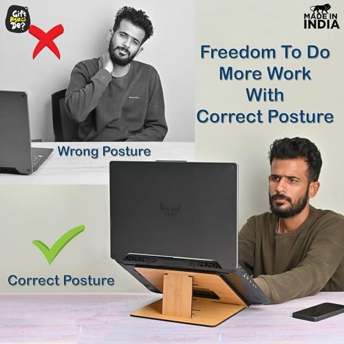 Gift Kya De GKD Portable Laptop Stand Compatible with MacBook Apple dell xps hp Lenovo asus Premium Laptop Stand Wooden for Desk Ergonomic Sturdy Lightweight Friendship Gifts Gifts (Bamboo ecofriendly) - Image 3
