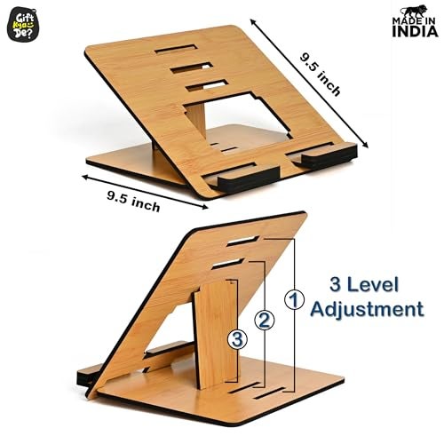Gift Kya De GKD Portable Laptop Stand Compatible with MacBook Apple dell xps hp Lenovo asus Premium Laptop Stand Wooden for Desk Ergonomic Sturdy Lightweight Friendship Gifts Gifts (Bamboo ecofriendly) - Image 2