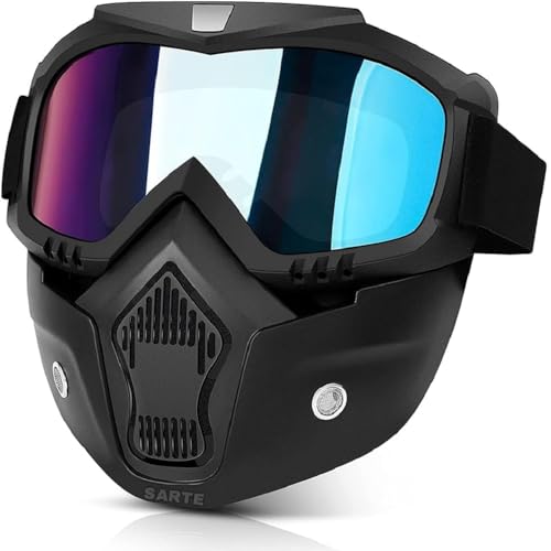 SARTE TPU Goggle Mask Anti Scratch UV Protective Open Face & Eyewear Windproof Dirt Shield Adjustable Strap Soft Foam Padded Detachable for Cycling Bike Off Road Racing Riding Unisex (Rainbow) - Image 1