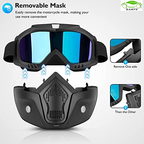 SARTE TPU Goggle Mask Anti Scratch UV Protective Open Face & Eyewear Windproof Dirt Shield Adjustable Strap Soft Foam Padded Detachable for Cycling Bike Off Road Racing Riding Unisex (Rainbow) - Image 5