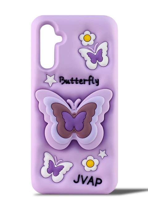 Butterfly Phone Case Compatible with Samsung Galaxy A25 Cute 3D Korea Dopamine Butterfly Case with Butterfly Telescopic Hold Stand Shockproof Silicone Soft Case (Light Purple)