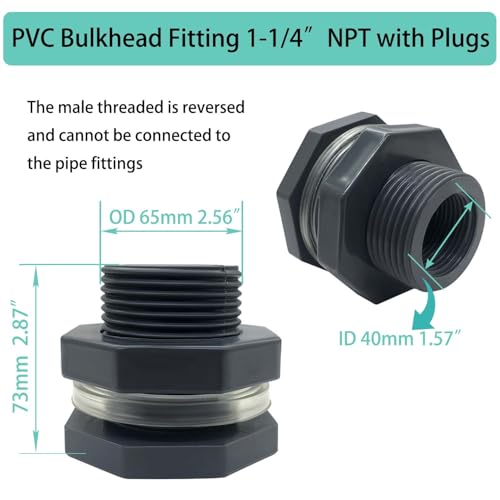 YSIL NPT114 PVC Bulkhead Fitting Water Tank Connector Pipe Fitting OD 291665mm with Plugs for Water TanksRain Barrels AquariumsPools 2 Pack - Image 3