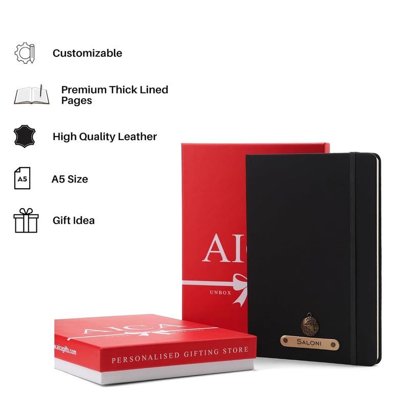 AICA Personalized Name & Charm Leather HardCover Diary (Black)Daily Diaries Diary for Mens |Gifts For Teenage Boys |Diwali Gifting Items | Journal Notebooks| Corporate Gifts for Employees| Diwali gift - Image 4