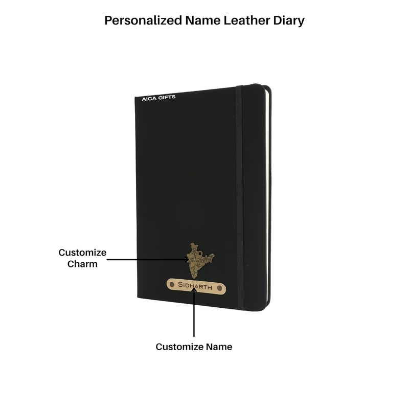 AICA Personalized Name & Charm Leather HardCover Diary (Black)Daily Diaries Diary for Mens |Gifts For Teenage Boys |Diwali Gifting Items | Journal Notebooks| Corporate Gifts for Employees| Diwali gift - Image 2