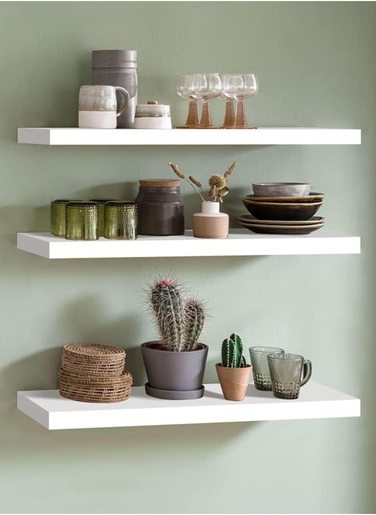 Roman Gifts - 3 Pcs Set of Floating Shelves for Wall Decor Wall Shelves for Bedroom Storage Large Deep Wall Mounted Shelves for Bathroom Towels Laundry Living Room Kitchen Closet - Image 1