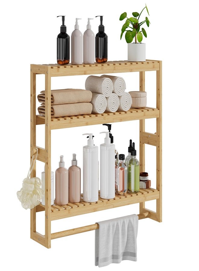 RRX Bathroom Shelf Storage Organizer, Bathroom Shelf 3-Tier Adjustable Layer Bamboo Organizer with Bar, Hanging, Freestanding Over Toilet Utility Shelves, Beige - Image 1