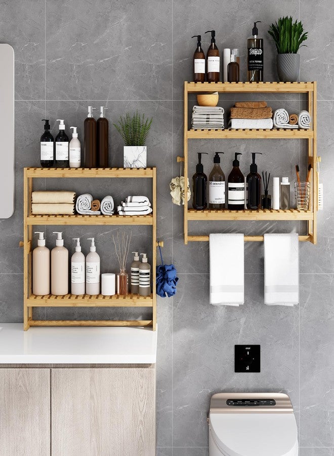 RRX Bathroom Shelf Storage Organizer, Bathroom Shelf 3-Tier Adjustable Layer Bamboo Organizer with Bar, Hanging, Freestanding Over Toilet Utility Shelves, Beige - Image 5