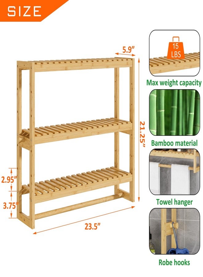 RRX Bathroom Shelf Storage Organizer, Bathroom Shelf 3-Tier Adjustable Layer Bamboo Organizer with Bar, Hanging, Freestanding Over Toilet Utility Shelves, Beige - Image 2