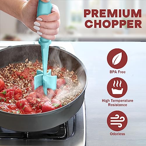 PGYARD Meat Chopper, Upgrade Hamburger Smasher, Premium Heat Resistant Meat Masher for Ground Beef, Ground Turkey and More, Non Stick Mix Grinder-Aqua - Image 5