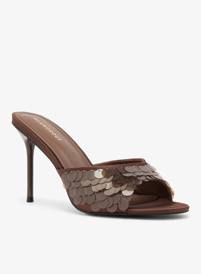 Glamorous BROWN Heeled Sequins Sandals for Women | Best Price UAE