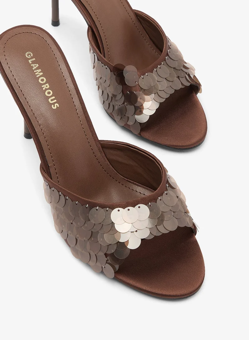 Glamorous BROWN Heeled Sequins Sandals for Women | Best Price UAE