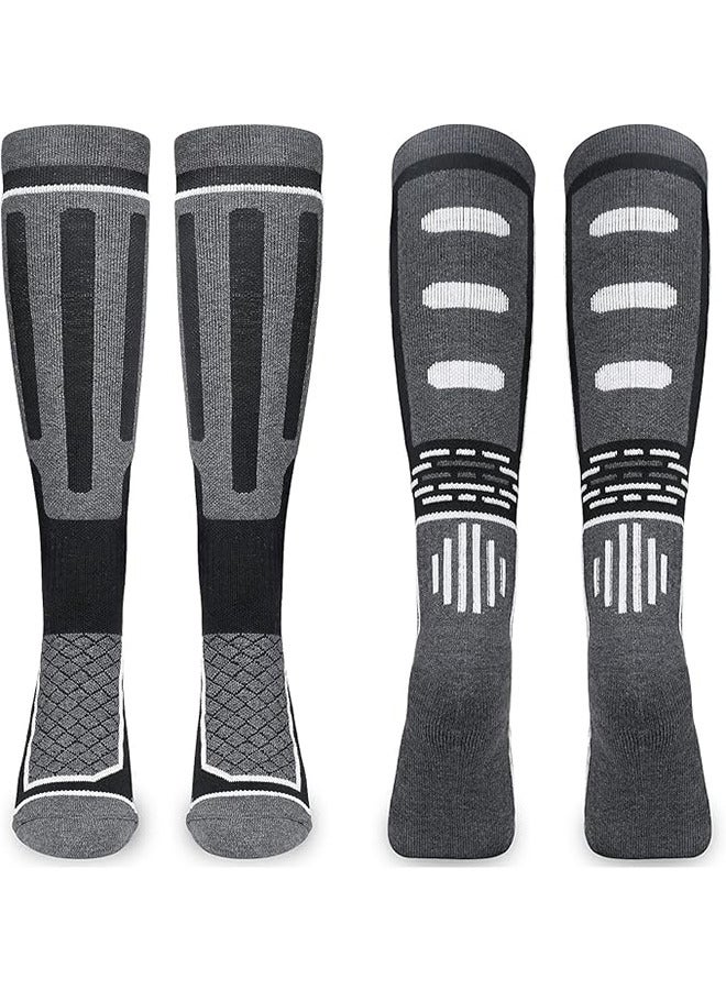 2 Pairs Mens Thermal Ski Socks Winter Warm Knee High Cycling Sports Socks 9-12 Anti Blister Cushioned Snow Boot Socks for Skiing Snowboard Trekking Hiking