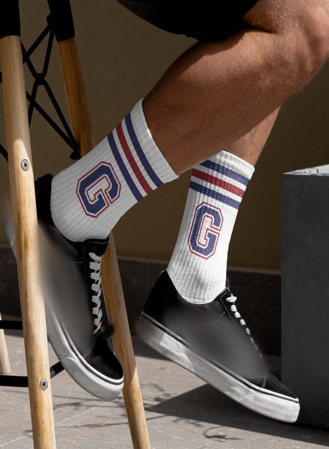SSQBZU Striped Socks with the Letter ‘G’ in Red & Navy Blue, Exclusive Initial Socks for Men&Women, Gifts for Him&Her, Ladies&Gentlemen, Family, Friends, Birthday, Christmas, Valentine's Day. (053) - Image 3