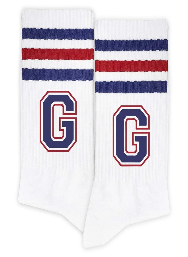 SSQBZU Striped Socks with the Letter ‘G’ in Red & Navy Blue, Exclusive Initial Socks for Men&Women, Gifts for Him&Her, Ladies&Gentlemen, Family, Friends, Birthday, Christmas, Valentine's Day. (053) - Image 1