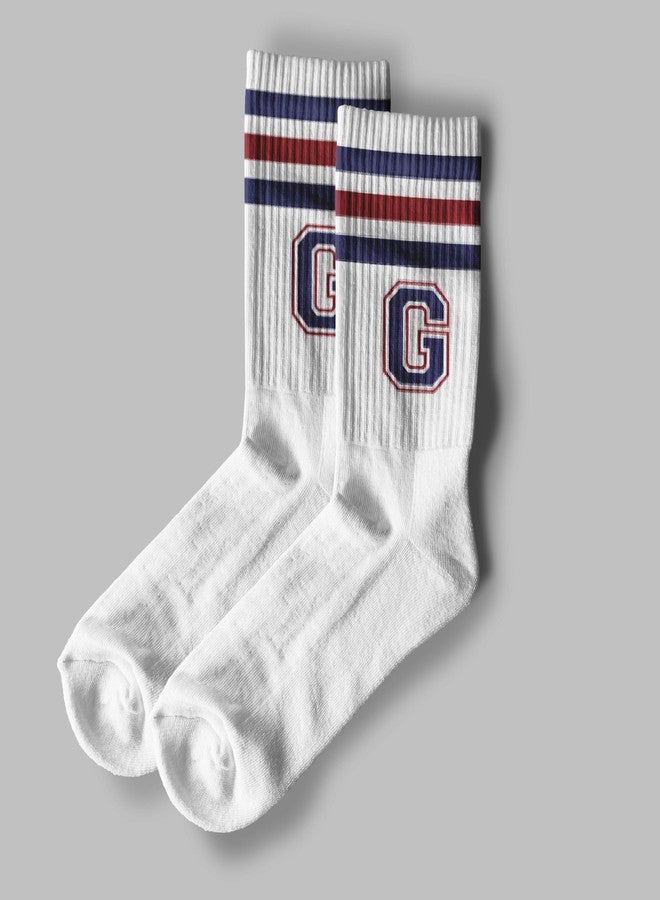 SSQBZU Striped Socks with the Letter ‘G’ in Red & Navy Blue, Exclusive Initial Socks for Men&Women, Gifts for Him&Her, Ladies&Gentlemen, Family, Friends, Birthday, Christmas, Valentine's Day. (053) - Image 2