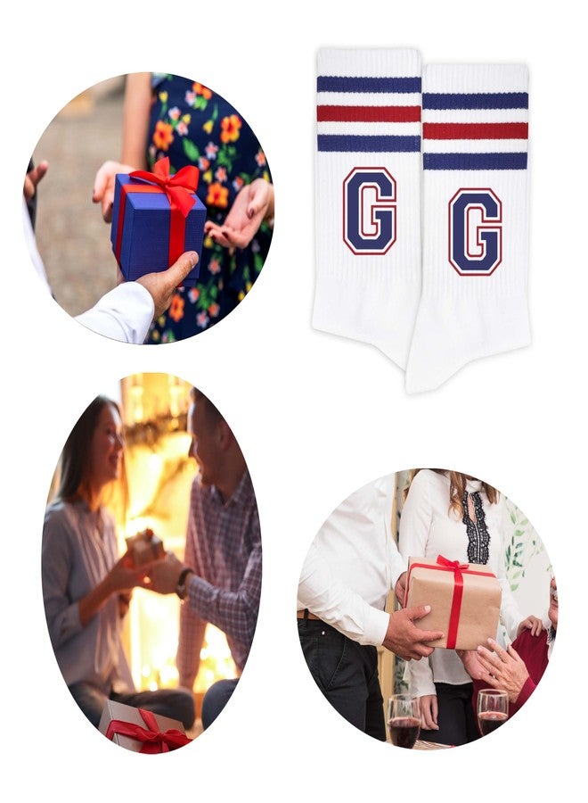 SSQBZU Striped Socks with the Letter ‘G’ in Red & Navy Blue, Exclusive Initial Socks for Men&Women, Gifts for Him&Her, Ladies&Gentlemen, Family, Friends, Birthday, Christmas, Valentine's Day. (053) - Image 5