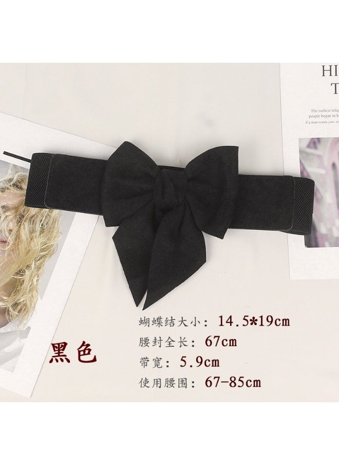 xozgdovg Velvet Elastic Waistband Dress Belt with Bow Blue  - Image 5