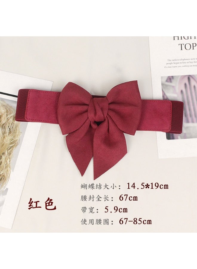 xozgdovg Velvet Elastic Waistband Dress Belt with Bow Blue  - Image 4