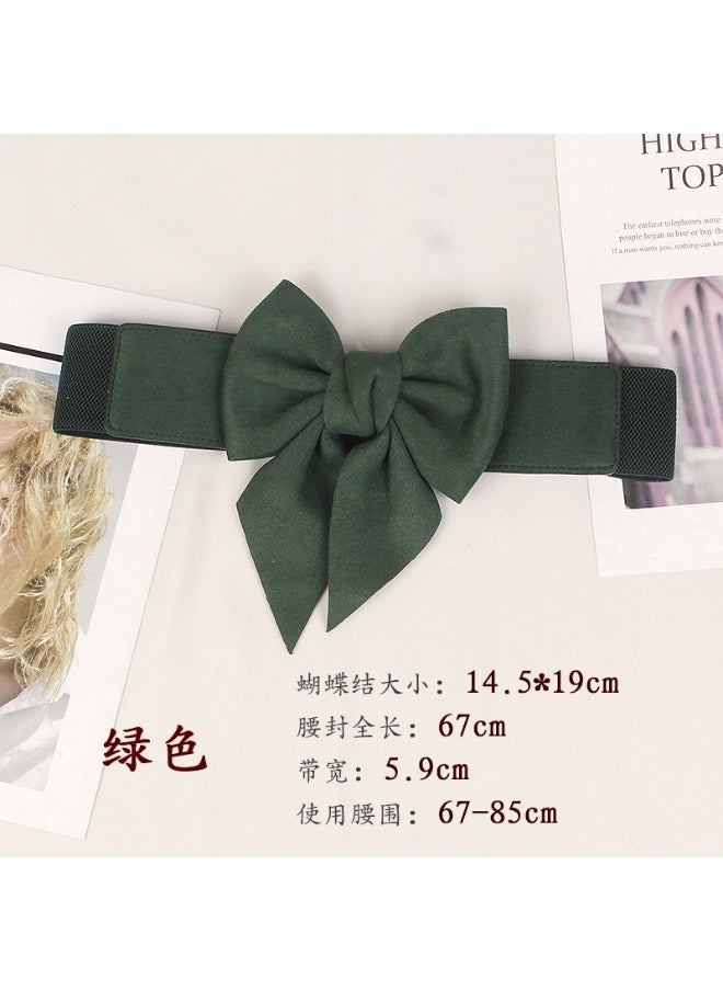 xozgdovg Velvet Elastic Waistband Dress Belt with Bow Blue  - Image 2