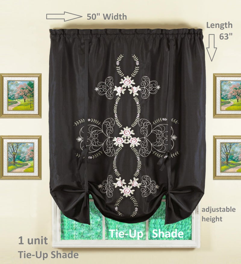 Today's Curtain Today's Curtain Verona Reverse Embroidery Tie-Up Shade  63""  Black/Rose  50"" W X 63"" L - Image 2