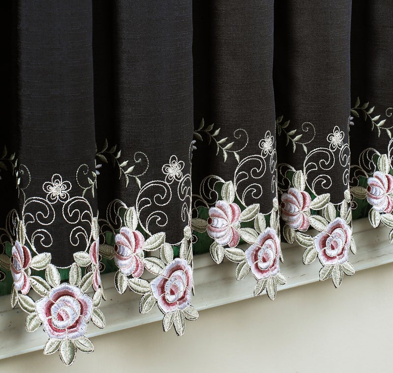 Today's Curtain Today's Curtain Verona Reverse Embroidery Tie-Up Shade  63""  Black/Rose  50"" W X 63"" L - Image 3