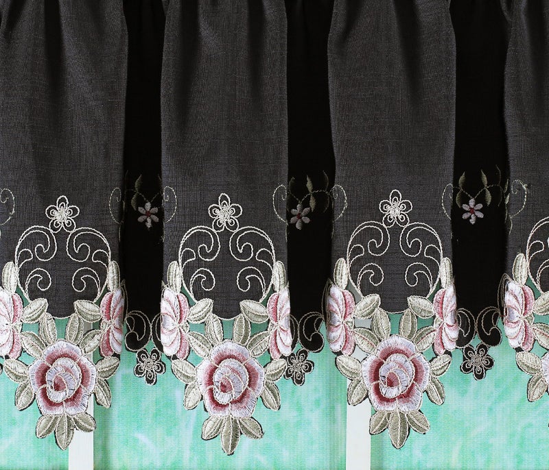 Today's Curtain Today's Curtain Verona Reverse Embroidery Tie-Up Shade  63""  Black/Rose  50"" W X 63"" L - Image 4