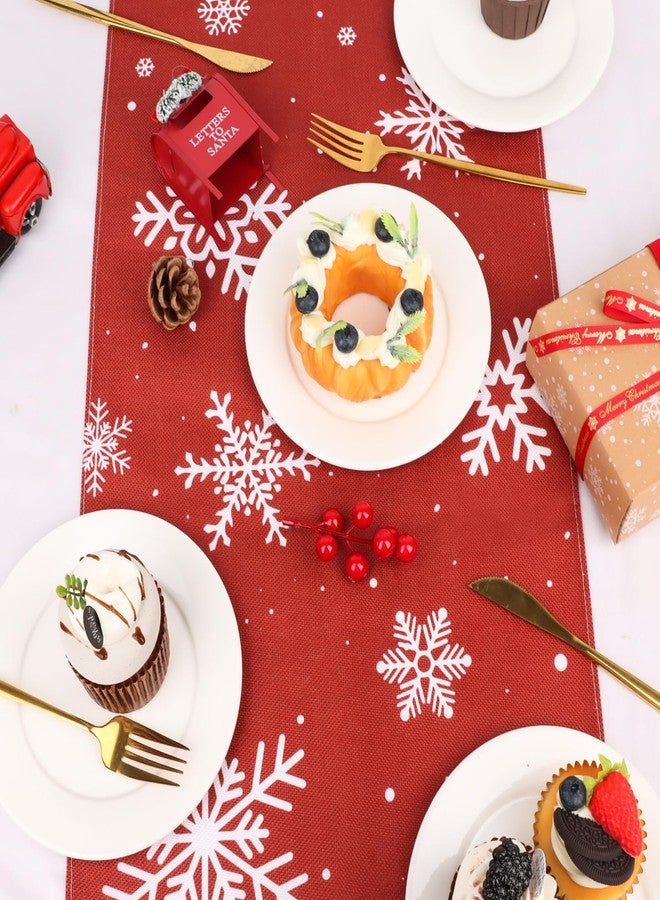 Lemicin Classic Red Table Runner - Snowflake Winter Holiday Decoration for Indoor/Outdoor Living Room & Kitchen (14x72 Inch) - Image 4