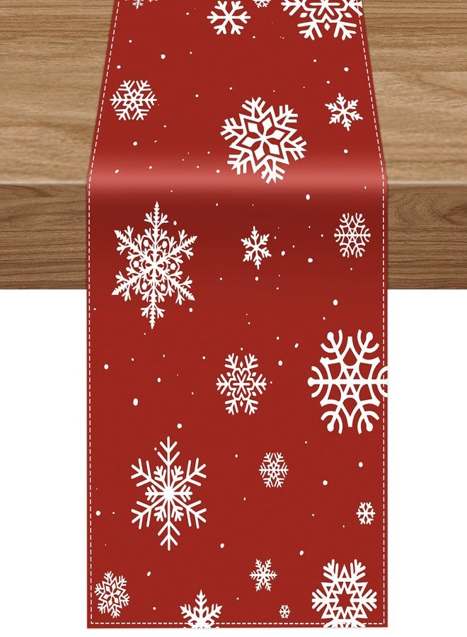 Lemicin Classic Red Table Runner - Snowflake Winter Holiday Decoration for Indoor/Outdoor Living Room & Kitchen (14x72 Inch) - Image 1