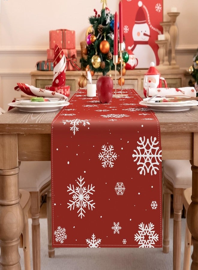 Lemicin Classic Red Table Runner - Snowflake Winter Holiday Decoration for Indoor/Outdoor Living Room & Kitchen (14x72 Inch) - Image 5