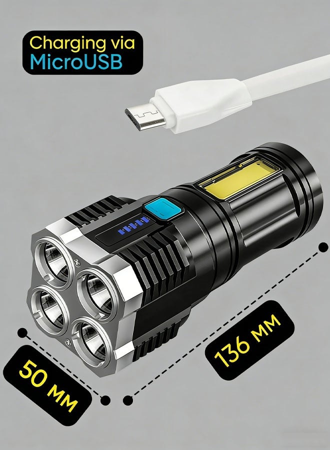 جاك سيركل مصباح يدوي محمول قابل لإعادة الشحن، مصابيح LED، تدفقات لومينو عالية، مصباح يدوي محمول للتخييم وركوب الدراجات والمشي لمسافات طويلة في الهواء الطلق والمنزل في حالات الطوارئ، رباعي النواة مشرق - Image 2