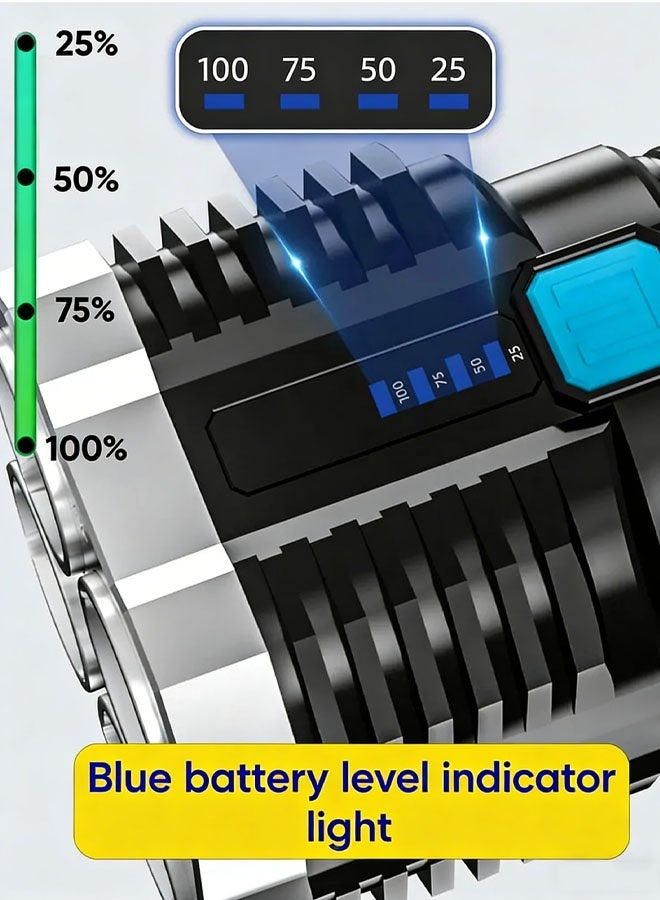 جاك سيركل مصباح يدوي محمول قابل لإعادة الشحن، مصابيح LED، تدفقات لومينو عالية، مصباح يدوي محمول للتخييم وركوب الدراجات والمشي لمسافات طويلة في الهواء الطلق والمنزل في حالات الطوارئ، رباعي النواة مشرق - Image 4