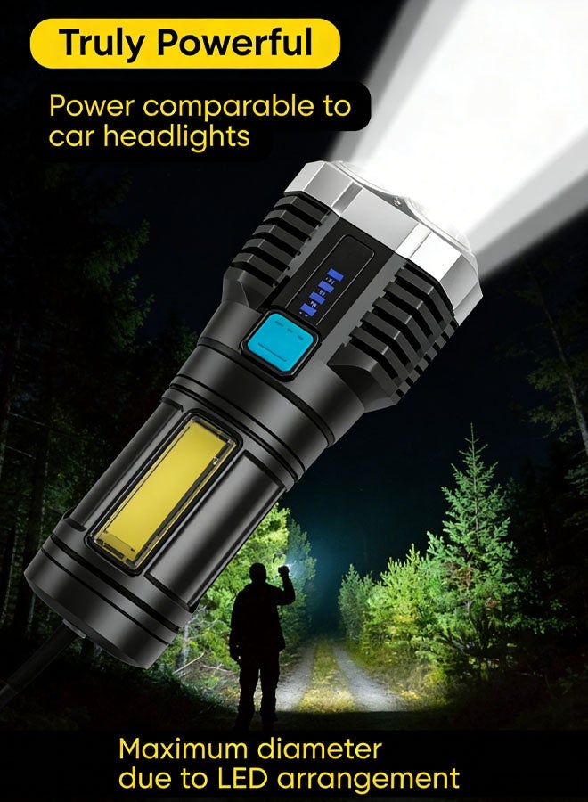 جاك سيركل مصباح يدوي محمول قابل لإعادة الشحن، مصابيح LED، تدفقات لومينو عالية، مصباح يدوي محمول للتخييم وركوب الدراجات والمشي لمسافات طويلة في الهواء الطلق والمنزل في حالات الطوارئ، رباعي النواة مشرق - Image 3