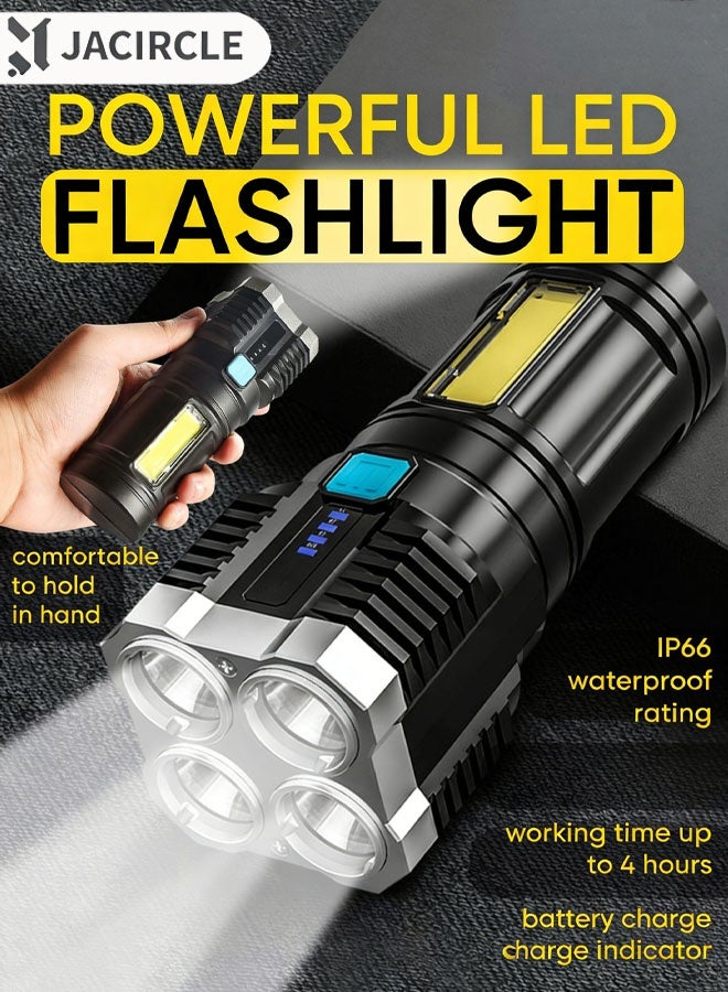 جاك سيركل مصباح يدوي محمول قابل لإعادة الشحن، مصابيح LED، تدفقات لومينو عالية، مصباح يدوي محمول للتخييم وركوب الدراجات والمشي لمسافات طويلة في الهواء الطلق والمنزل في حالات الطوارئ، رباعي النواة مشرق - Image 1