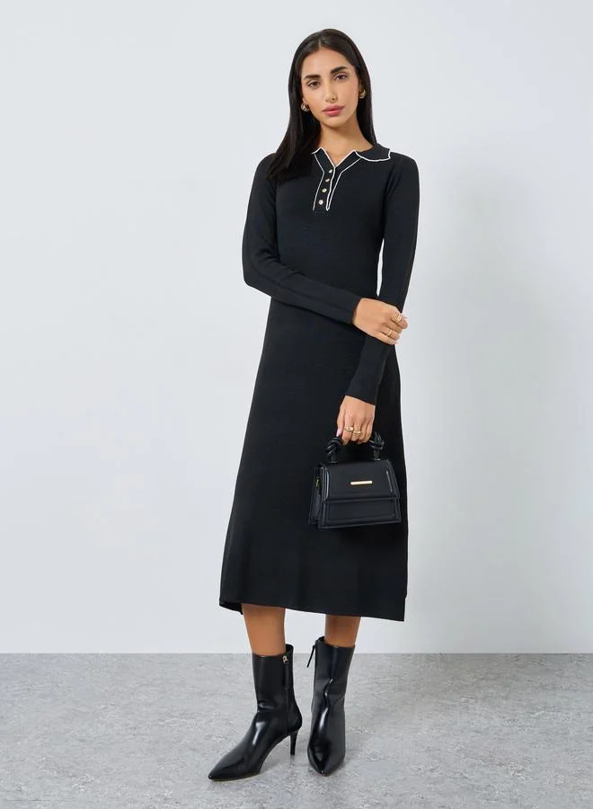 ستايلي فستان ميدي سويتر بأكمام طويلة