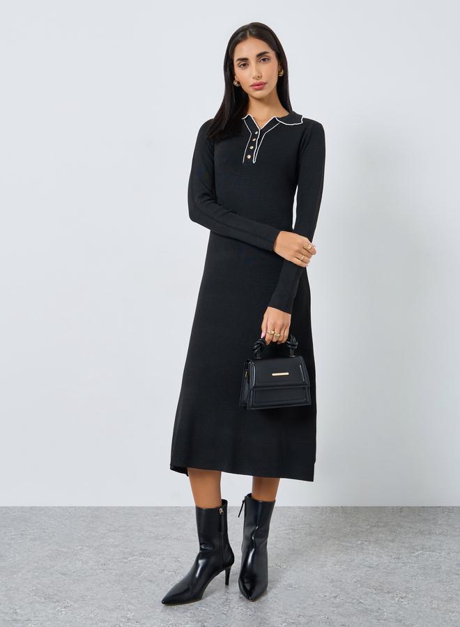 ستايلي فستان ميدي سويتر بأكمام طويلة - Image 2