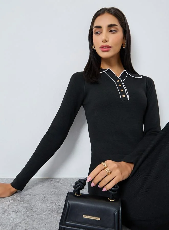 ستايلي فستان ميدي سويتر بأكمام طويلة