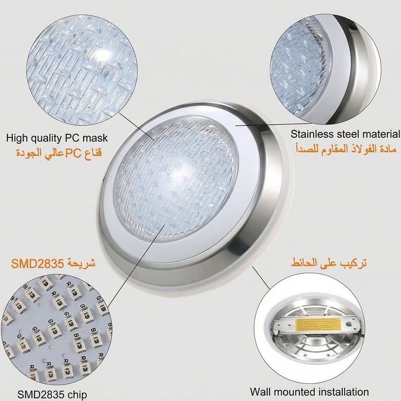 NEELABIL Waterproof Pool Light with Remote Control Swimming Pool Lights 7 Color AC12 18W LED RGB Underwater Lamp IP68 Waterproof Pool Light with Remote Control - Image 4