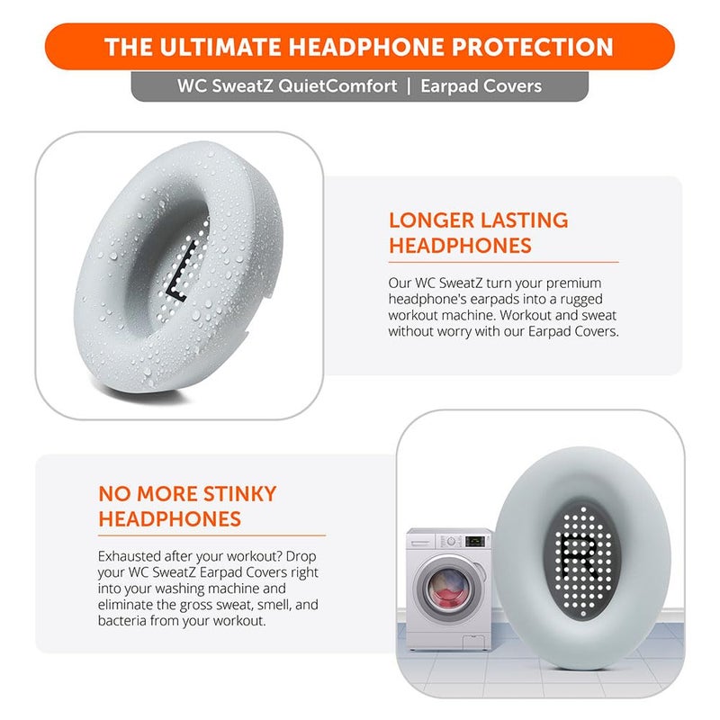 WC SweatZ QuietComfort - Patented Earpad Covers for Bose QuietComfort 45, 35, 35ii, QC2, QC25, QC15, AE2, AE2i, SoundTrue, SoundLink by Wicked Cushions | Sweatproof & Easily Washable | Silver - Image 5