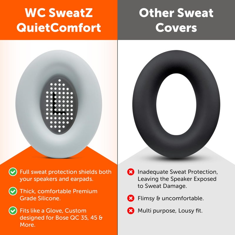 WC SweatZ QuietComfort - Patented Earpad Covers for Bose QuietComfort 45, 35, 35ii, QC2, QC25, QC15, AE2, AE2i, SoundTrue, SoundLink by Wicked Cushions | Sweatproof & Easily Washable | Silver - Image 3