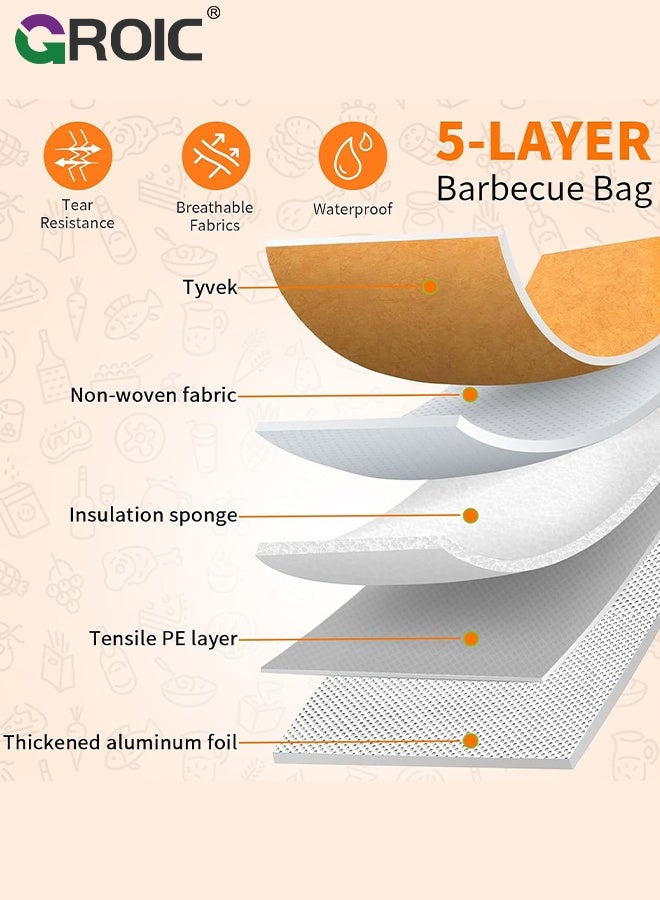 GROIC 21-Inch BBQ Blanket for Resting Meat,5-Layer Thickened Insulation BBQ Brisket Blanket with Handle & Wide-Mouth Zipper Design for Large Brisket, Beef,Smoker Bag for Moisture Retention - Image 2