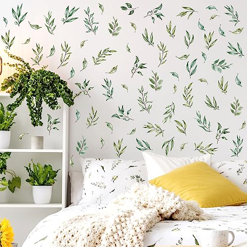 THEYGE Green Leaves Wall Stickers Green Tree Leaf Wall Stickers Boho Leaf Decal Modern Leaves Wall Decals Watercolor Botanical Plant Stickers for Nursery Bedroom Living Room Decor - Image 2